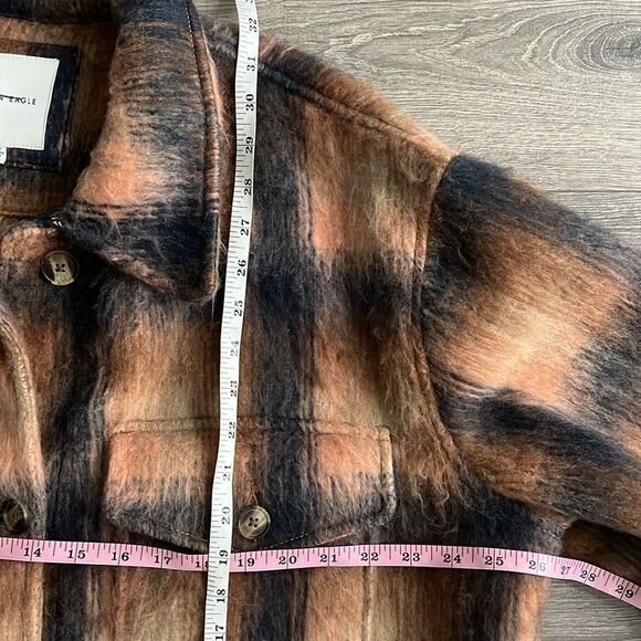 AMERICAN EAGLE Brushed Shacket Size XL Oversized Brown Navy Plaid Western Boho - Picture 10 of 11